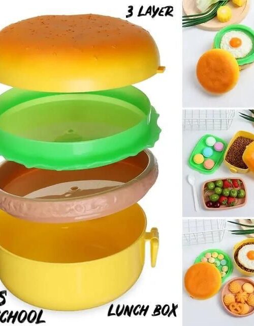 3 Layer Plastic BPA Free Burger Shape Lunch Box