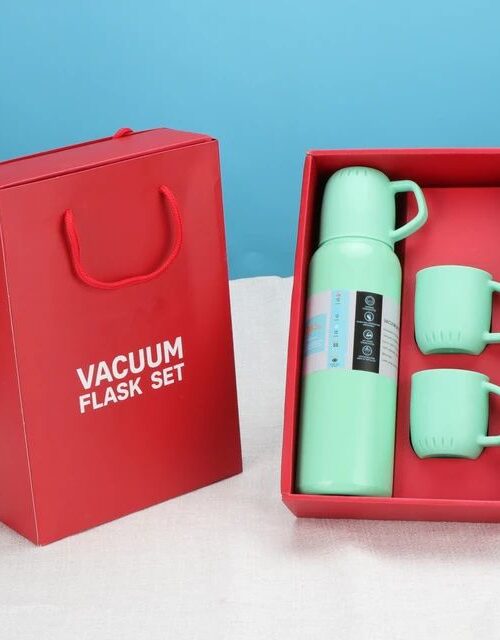 🎁 *New Shape Vacuum Flask Bottle with 3 Cups and Gift Box