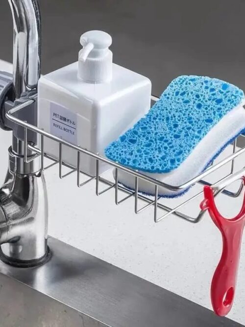Stainless Steel Kitchen Sink Organizer Rack - Space-Saving Faucet Holder for Sponges, Soap, Towels, and Utensils with Easy Installation