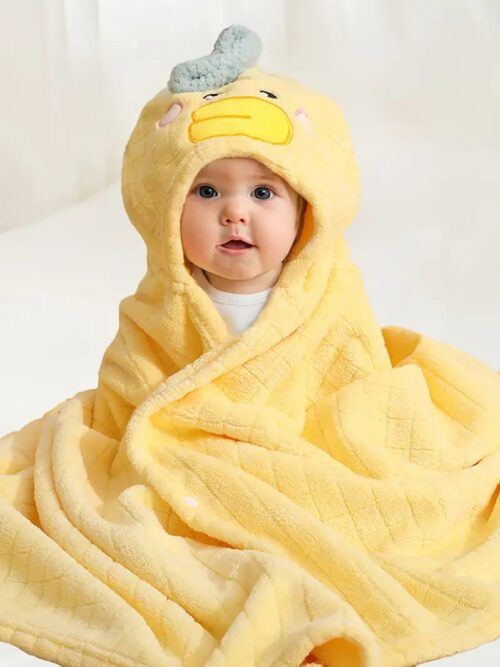 Kids Cute & Soft  Hooded Bathrobe with Cute 3D Animal Design, Button-Up Collar,