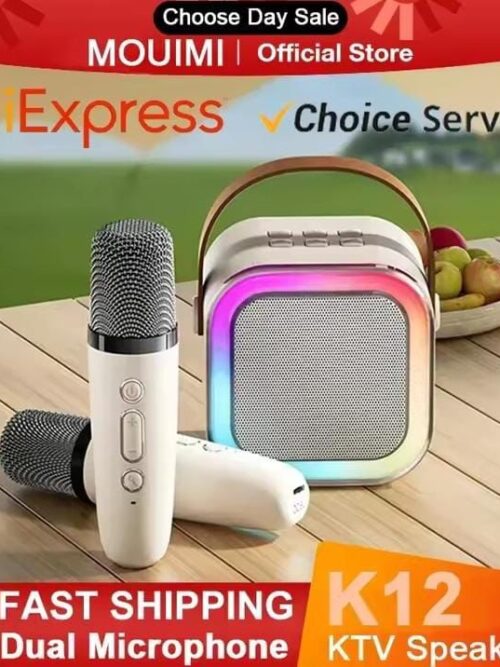 _New K12 Karaoke Machine Portable Bluetooth Speaker With 1-2 Wireless Microphones HiFi Family Singing Loudspeaker