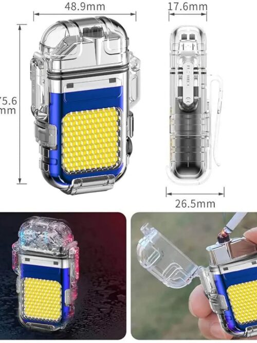 Lighter Flashlight USB Rechargeable Lighter Windproof Lighter for Outdoor Camping Kitchen Electric Lighter  with Led Light Keychain
