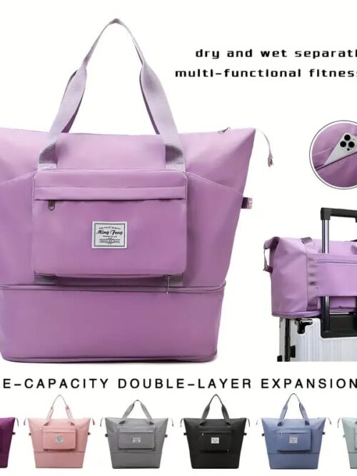 Expandable Large Capacity Travel Bag - Lightweight, Oxford Fabric Duffel with Foldable