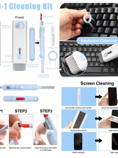 7 in 1 Brown USA Multi-Function Keyboard Cleaning Kit, Keyboard Brush, Earphone Cleaning