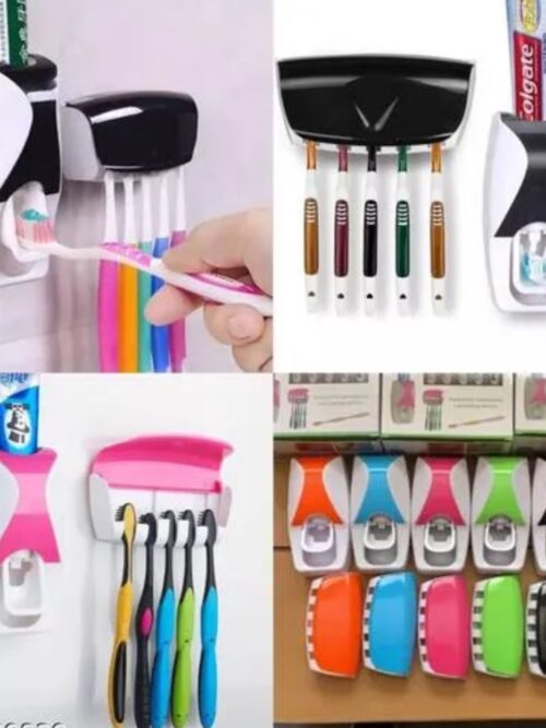 Toothbrush Holder Automatic Toothpaste Dispenser Sticky Suction Wall Mounted Toothpaste Squeezer for Bathroom