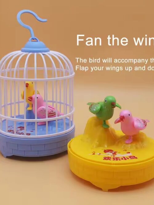 Cell Operated Birds Cage Toy Voice Control Vivid Appearance Festival Gift Electric Voice Control Induction Sound Bird Cage For Baby