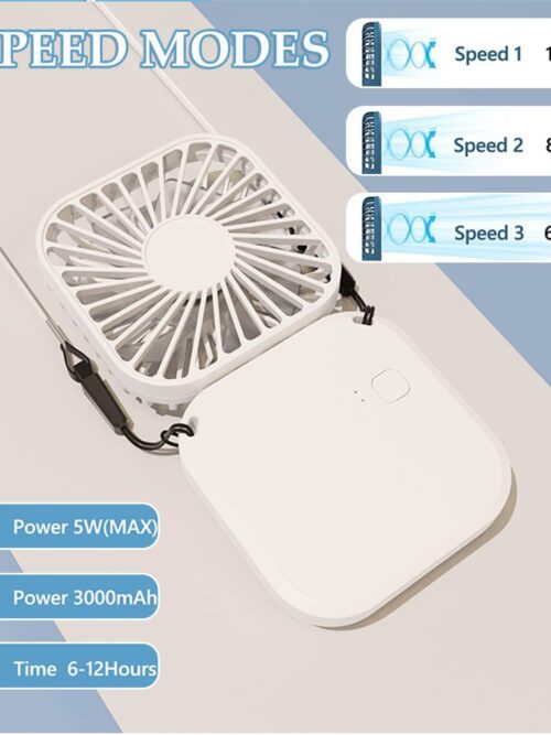 Folding Neck Fan, Mini Hands Free Fan USB Rechargeable Foldable Fan, Personal 3 Speed Adjustable Fans Idear for Outdoor Travel