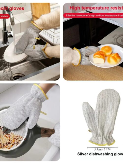 Kitchen Dishes Silver  Wire Cleaning Gloves