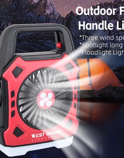 Personals Desk Fan For Camping Rechargeable Operated Tent Fan With Light & Handle Camping Fan With LED Light Camping Equipment  Random colour